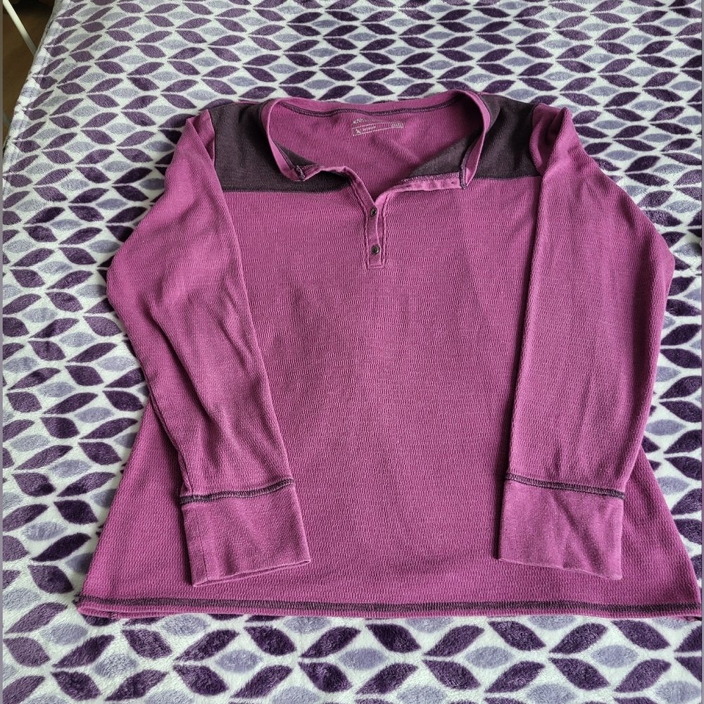 Eddie Bauer Henley waffle knit long sleeve top XL